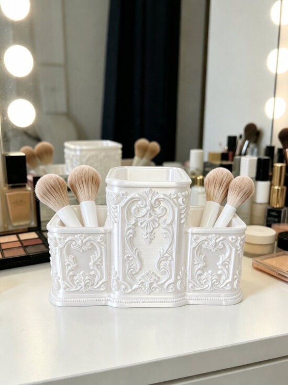 White Vintage Style Makeup Brush Holder | Vanity Organizer & Desk Storage